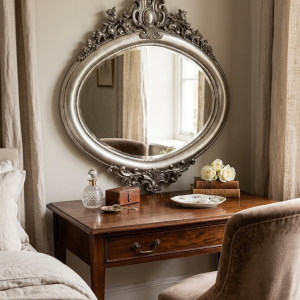 Vintage Ornate Oval Wall Mirror – Antique Silver 1060 x 930mm