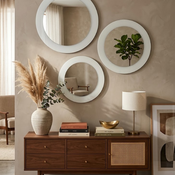 TS015Mirror Set Of 3 Round 590mm, 490mm, 390mm, White