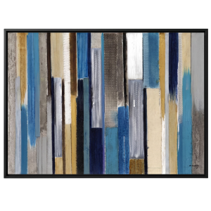 Abstract Striped Blue & Gold Canvas 1A - Framed