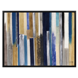 Abstract Striped Blue & Gold Canvas 1B - Framed