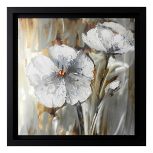 Elegant Silver & White Poppies Painting - Framed