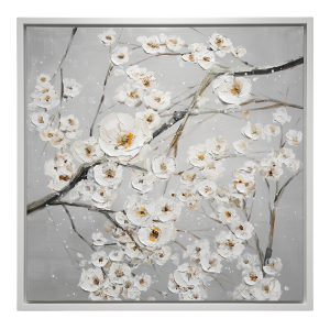 White Blossom Cherry Tree Branch Canvas 1A - Framed