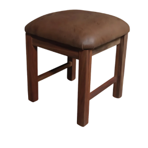 Elm Kiaat Wood Dresser Stool - Leather