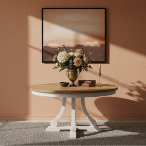 Country White and Oak Round Table