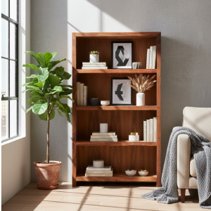 Elm Kiaat Wood Open Bookshelf 1100mm