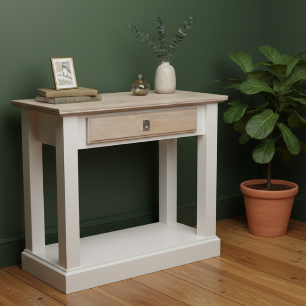 Country White and Oak Server with Shelf 900mm