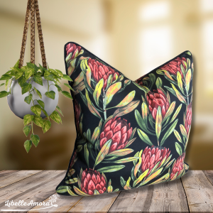 Indoor/Outdoor - Pink Protea Black Background - 65x65cm