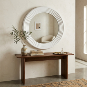 Large Round White Wall Mirror with Concentric Ribbed Fluted Frame 1210mm