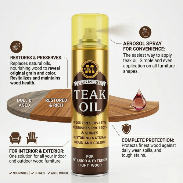 Burmese Teak oil Light Wood - Aerosol features