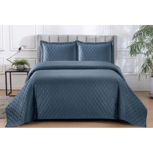 Simon Baker Stratford Satin Quilted Bedspread Set - Denim