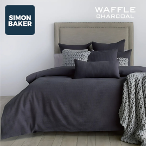 Simon Baker 100% Cotton Waffle Weave Duvet Set - Charcoal