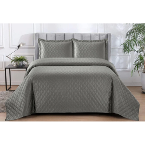 Simon Baker Stratford Satin Quilted Bedspread Set - Platinum