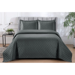 Simon Baker Stratford Satin Quilted Bedspread Set - Charcoal