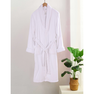 Flannel Fleece Bathrobe - White