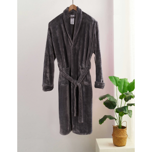 Flannel Fleece Bathrobe - Grey