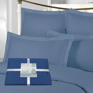 Oxford Satin Stitched 300 Thread Count Duvet Set - French Blue