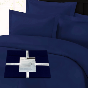 Oxford Satin Stitched 300 Thread Count Duvet Set - Navy
