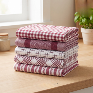 Simon Baker 100% Cotton Kitchen Towel - Set of 5 - Red