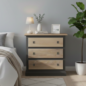 Country Oak Wood and Grey Chest of Drawer