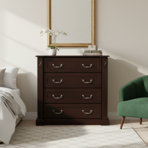 Persia Mahogany Wood Chest of Drawers - Leather Inlay
