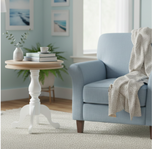 Kasari Country Oak Wood & White Round Side Table