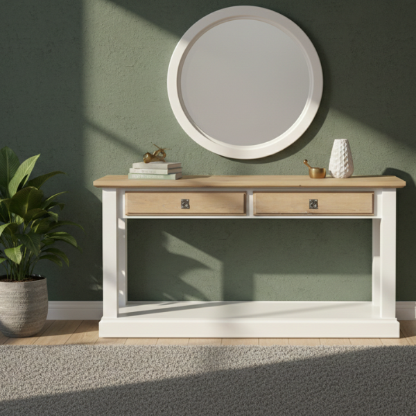 Country White and Oak Server with Shelf 1500mm