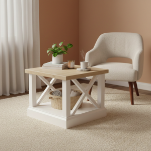 Country Cabin White & Oak Coffee Table 550mm