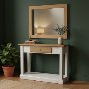 Country White and Oak Server with Shelf 1200mm