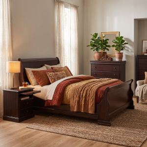 Sleigh Mahogany Wood Bed