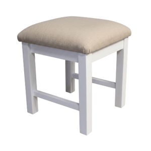 Country White Dresser Stool - Beige Fabric