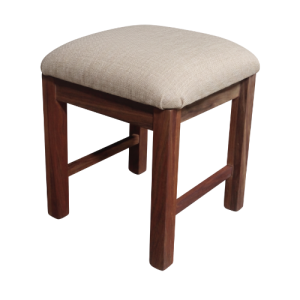Elm Kiaat Wood Dresser Stool - Beige Fabric