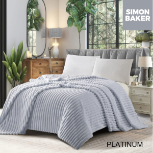 Simon Baker Ribbed Faux Fur Blanket - Platinum