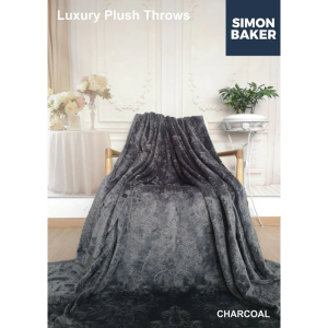Simon Baker Plush Embossed Blanket/Throw Charcoal