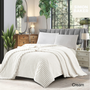 Simon Baker Ribbed Faux Fur Blanket - Cream