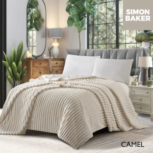 Simon Baker Ribbed Faux Fur Blanket - Camel