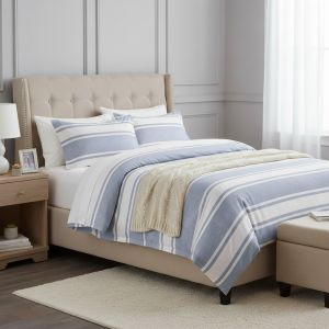 Simon Baker Jennifer 100% Cotton Striped Duvet Cover Set - Sky Blue