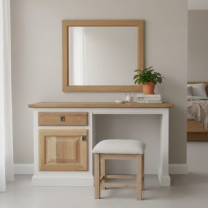 Country Oak Wood and White Dresser 1300mm