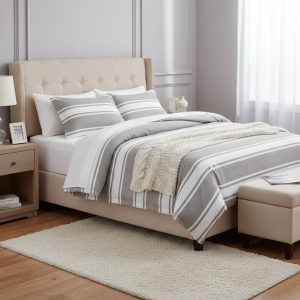 Simon Baker Jennifer 100% Cotton Striped Duvet Cover Set - Platinum