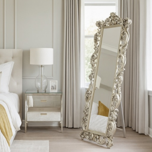 Grand Ornate Champagne Gold Standing Cheval Floor Mirror with Rear Easel Stand 870 x 1910mm