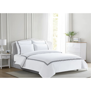 Greek Key 250 Thread Count Egyptian Cotton Sateen - White Grey