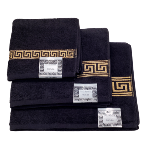 Greek Key Luxury Cotton Towel Set - Black/Gold