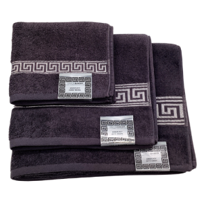 Greek Key Luxury Cotton Towel Set - Grey/Silver