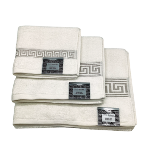Greek Key Luxury Cotton Towel Set - White/Silver