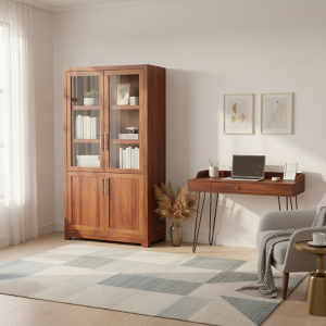 Elm Kiaat Wood Bookshelf 1200mm with Doors