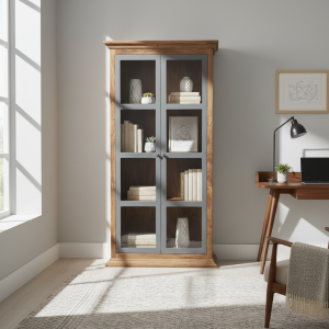 Kenshi Kiaat Wood & Grey Bookshelf