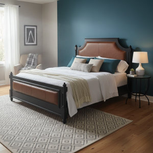 Victoria Mahogany Wood Bed - Leather