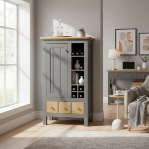 Orchard Oak Wood & Grey Cocktail Cabinet