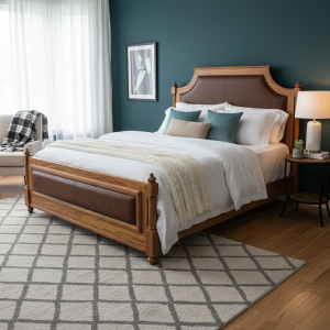 Victoria Kiaat Wood Bed - Leather