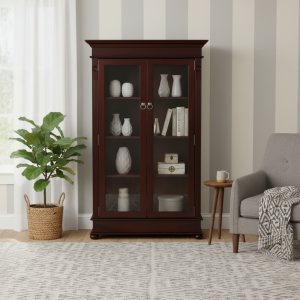 River Mahogany Wood Bookshelf 1100mm with Glass Doors