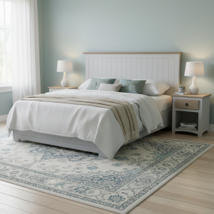 Country Oak Wood and White Slated Headboard  - Wall Mounted